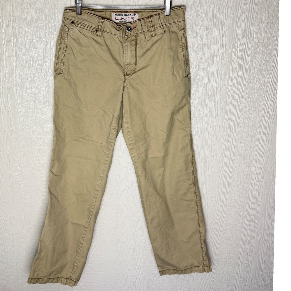 Tommy Bahama Denim Mens Khaki Chino Pants 32x32 Cotton Straight Leg Tan